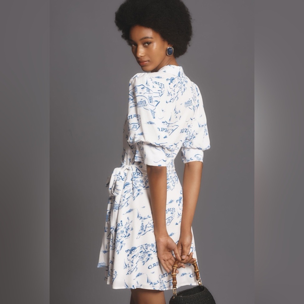 Maeve Short-Sleeve Collared Wrap Mini Dress